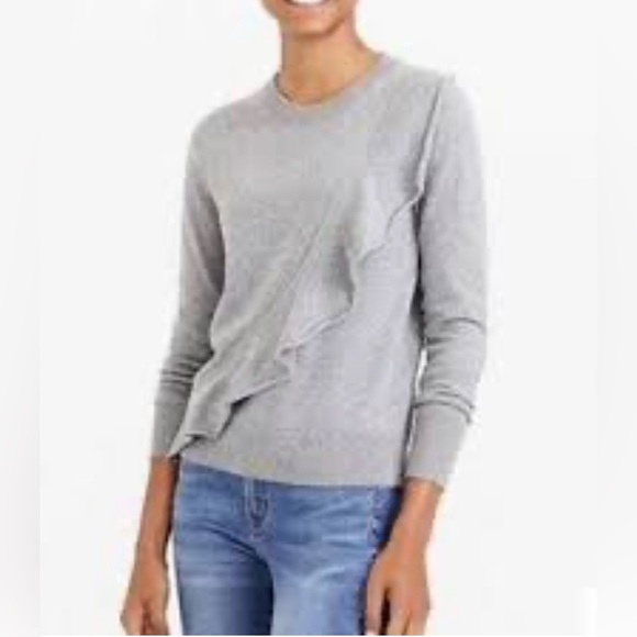 J. Crew Merino Wool Diagonal Ruffle Pullover Sweater Pink SZ XXS - Picture 4 of 15